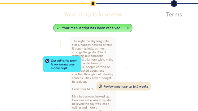 Your story is in review — submission process dashboard